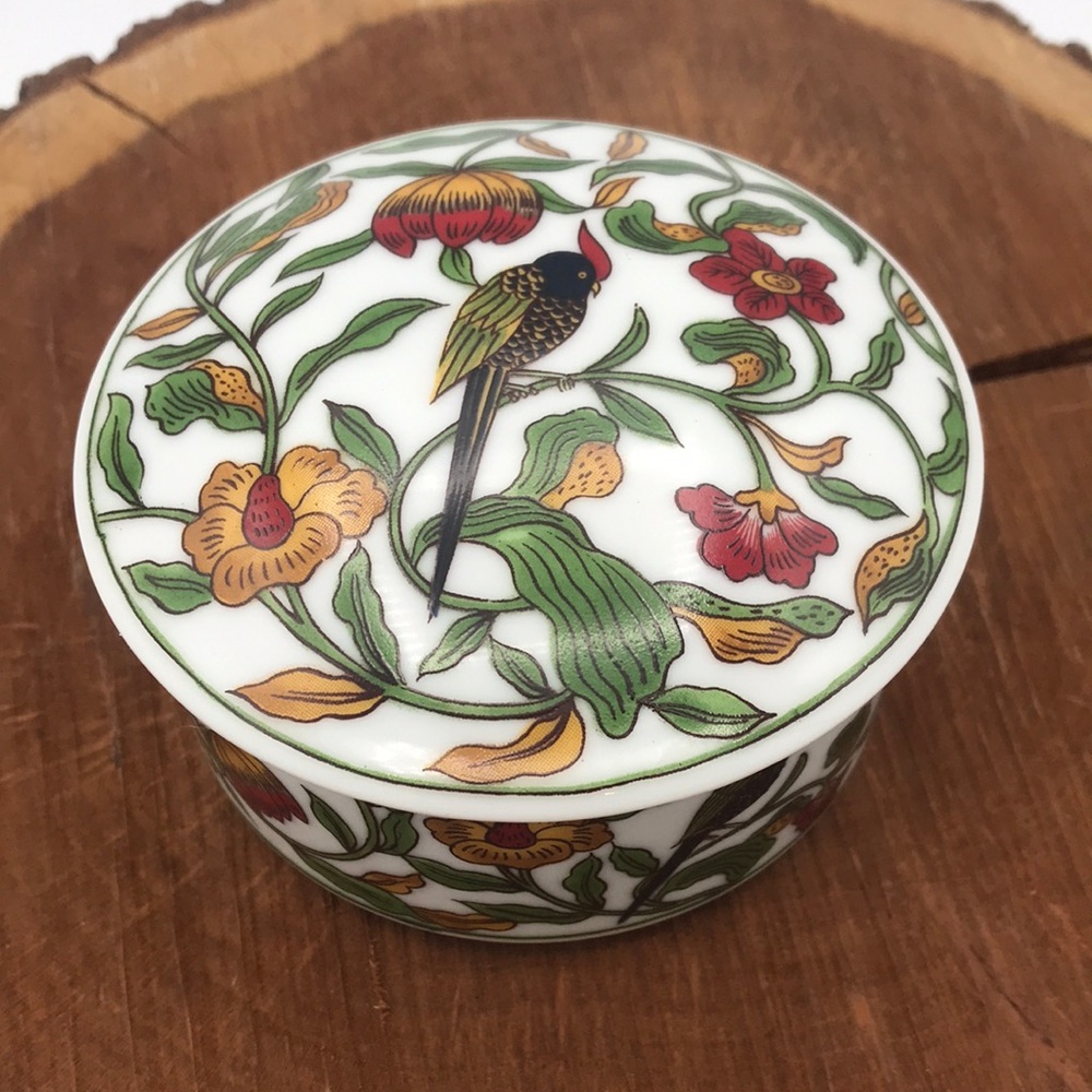 VTG St. Etienne Porcelain Floral Bird Trinket Box Hand Painted